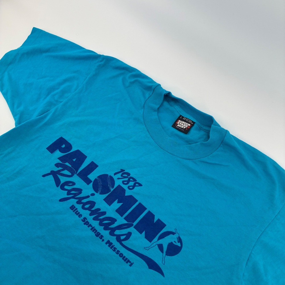 Vintage 1988 Palomino Regionals Baseball T-Shirt Screen Stars Best Blue Large